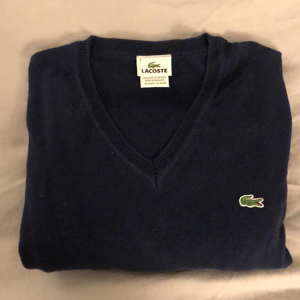 Lacoste Navy Blue V Neck Sweater